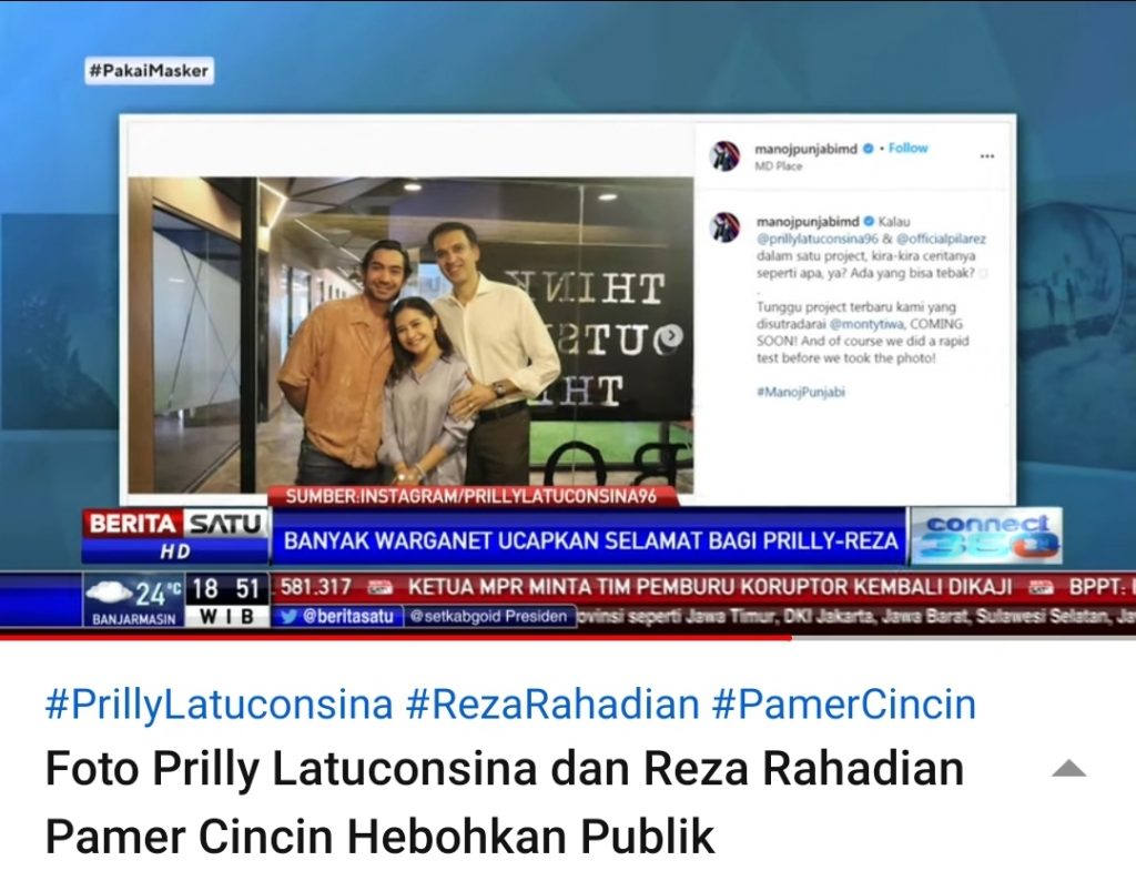 Heboh Reza Rahadian dan Prilly Latuconsina, Media Mencari Jawaban Melalui Instagram Manoj Punjabi