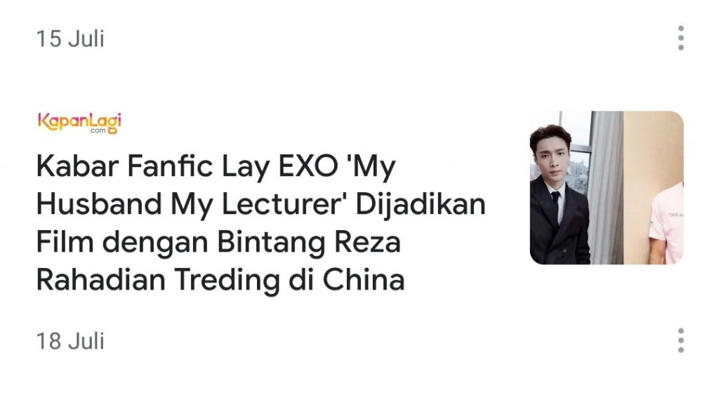 Kabar Fanfic Lay EXO 'My Husband My Lecturer' Dijadikan Film dengan Bintang Reza Rahadian Treding di China