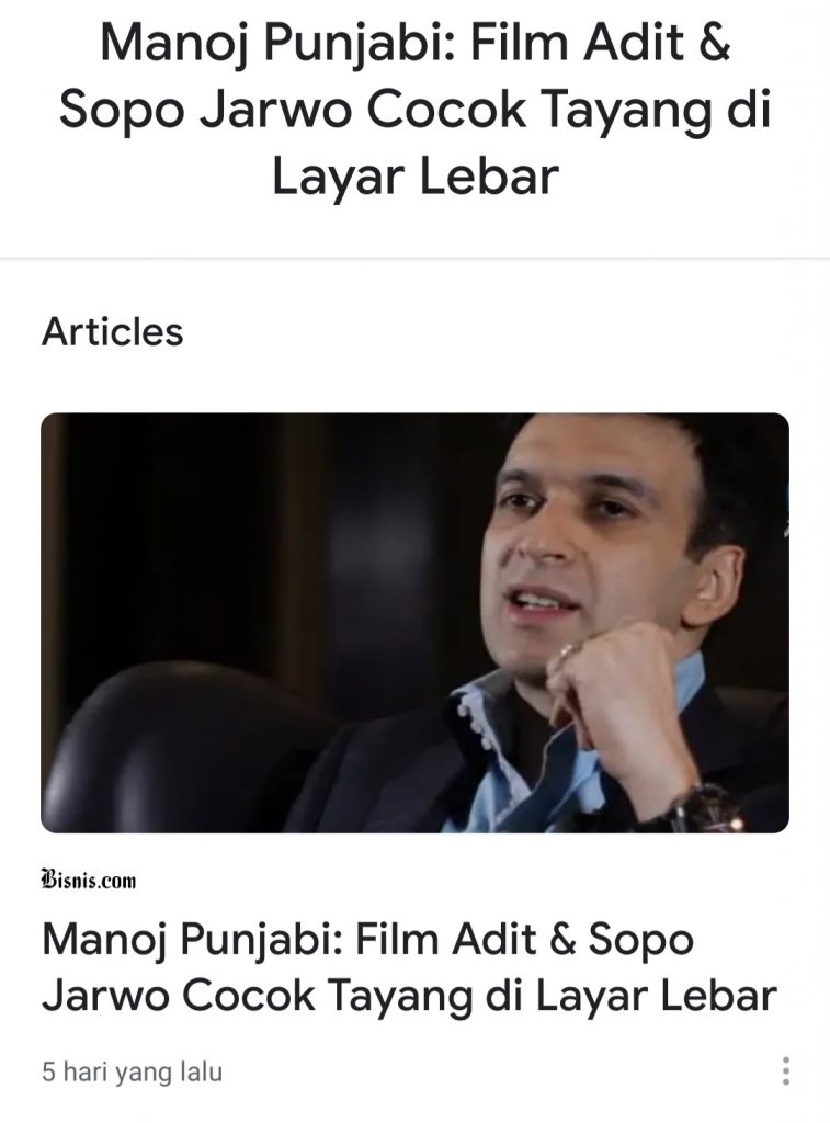 Manoj Punjabi: Film Adit & Sopo Jarwo Cocok Tayang di Layar Lebar