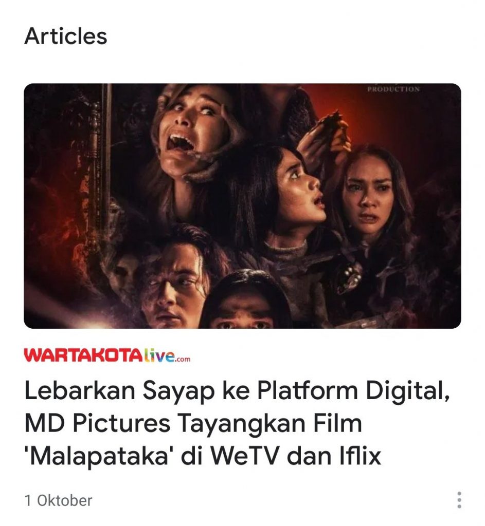 Lebarkan Sayap ke Platform Digital, MD Pictures Tayangkan Film 'Malapataka' di WeTV dan Iflix -WARTAKOTALIVE.COM