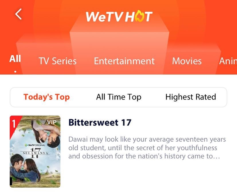 WeTV Original 17 Selamanya no #1 di WeTV HOT @wetvindonesia!! 

Terima kasih, te...
